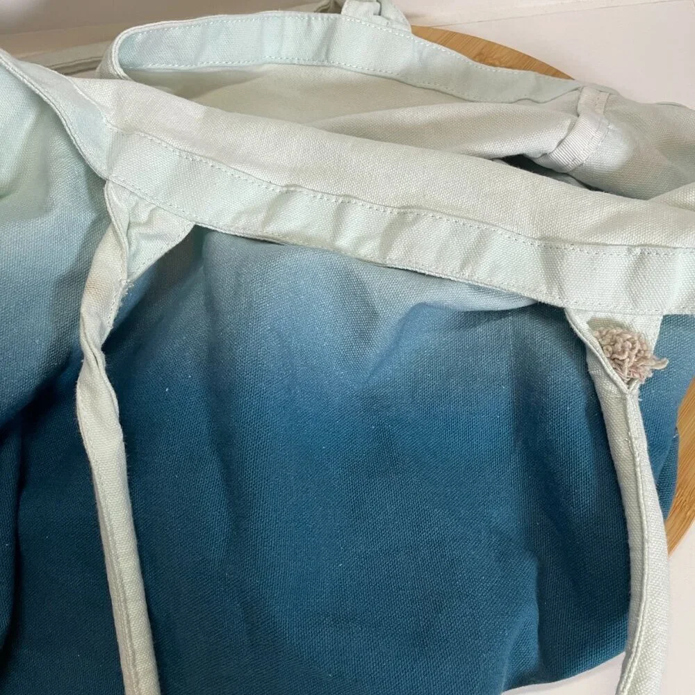 Athleta Tote Bag Blue Ombre Large Cotton Canvas Shopping Bag 19x13 Athleisure
